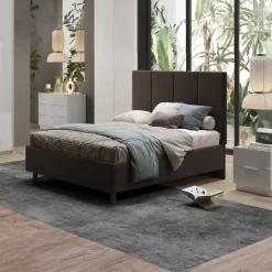 Garnero Arredamenti Letto contenitore matrimoniale 160x195 imbottito tessuto marrone SleepSolutions Tessuto Velluto Marrone Best