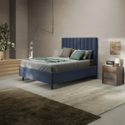 Garnero Arredamenti Letto contenitore matrimoniale 160x195 imbottito tessuto blu CozyCubby Tessuto Vellutato Blu Online