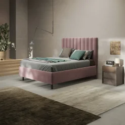 Garnero Arredamenti Letto contenitore matrimoniale 160x195 imbottito tessuto rosa CozyCubby Tessuto Vellutato Rosa Hot