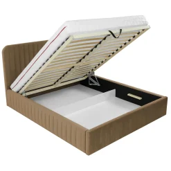 Garnero Arredamenti Letto contenitore matrimoniale 160x200 imbottito velluto tortora Poffi Tessuto Vellutato Lucido Tortora Hot