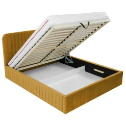 Garnero Arredamenti Letto contenitore matrimoniale 160x200 imbottito velluto senape Poffi Tessuto Vellutato Lucido Senape Hot