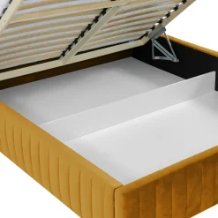 Garnero Arredamenti Letto contenitore matrimoniale 160x200 imbottito velluto senape Poffi Tessuto Vellutato Lucido Senape Hot