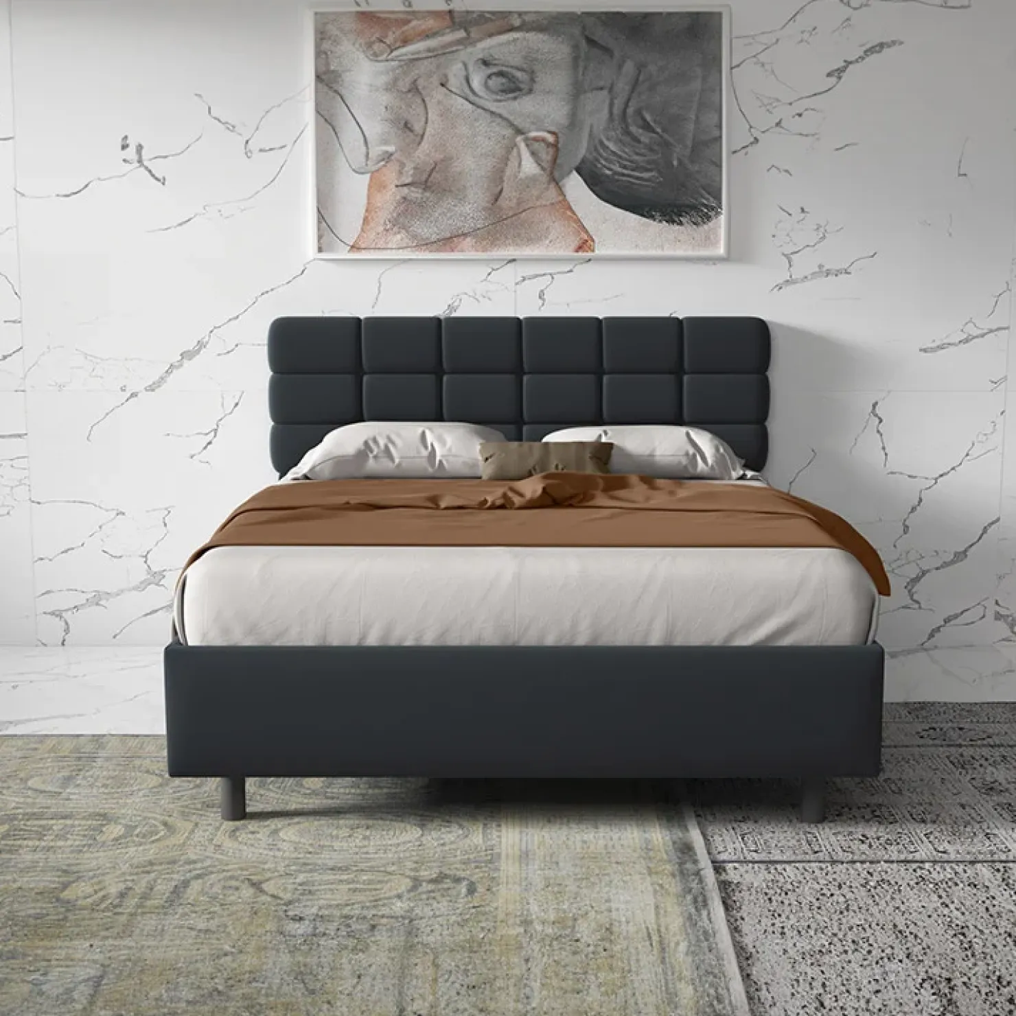 Garnero Arredamenti Letto contenitore matrimoniale 160x195 imbottito tessuto antracite Supreme Sleep Tessuto Lycra Antracite Best