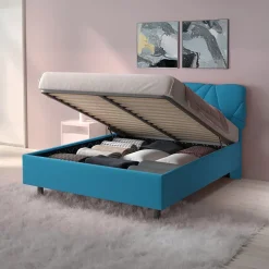 Garnero Arredamenti Letto contenitore matrimoniale 160x195 imbottito tessuto azzurro LuxeSleep Tessuto Lycra Azzurro
