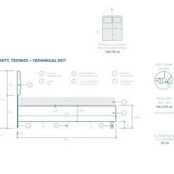 Garnero Arredamenti Letto contenitore matrimoniale 160x195 imbottito tessuto azzurro LuxeSleep Tessuto Lycra Azzurro