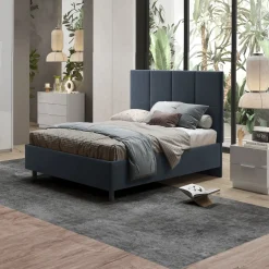 Garnero Arredamenti Letto contenitore matrimoniale 160x195 imbottito tessuto blu SleepSolutions Tessuto Velluto Blu Outlet