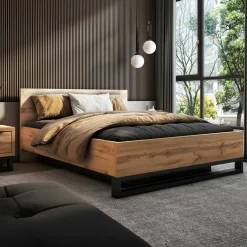 Garnero Arredamenti Letto contenitore matrimoniale 160x200cm rovere metallo nero Petra Outlet