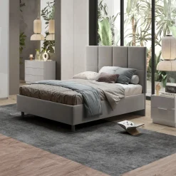 Garnero Arredamenti Letto contenitore matrimoniale 160x195 imbottito tessuto grigio SleepSolutions Tessuto Velluto Grigio Best