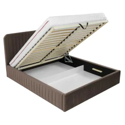 Garnero Arredamenti Letto contenitore matrimoniale 160x200 imbottito velluto marrone Poffi Tessuto Vellutato Lucido Marrone