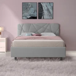 Garnero Arredamenti Letto contenitore matrimoniale 160x195 imbottito tessuto grigio LuxeSleep Tessuto Lycra Grigio Sale