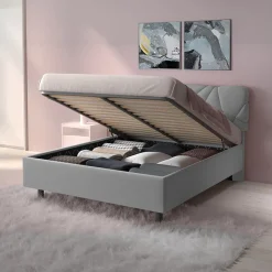 Garnero Arredamenti Letto contenitore matrimoniale 160x195 imbottito tessuto grigio LuxeSleep Tessuto Lycra Grigio Sale