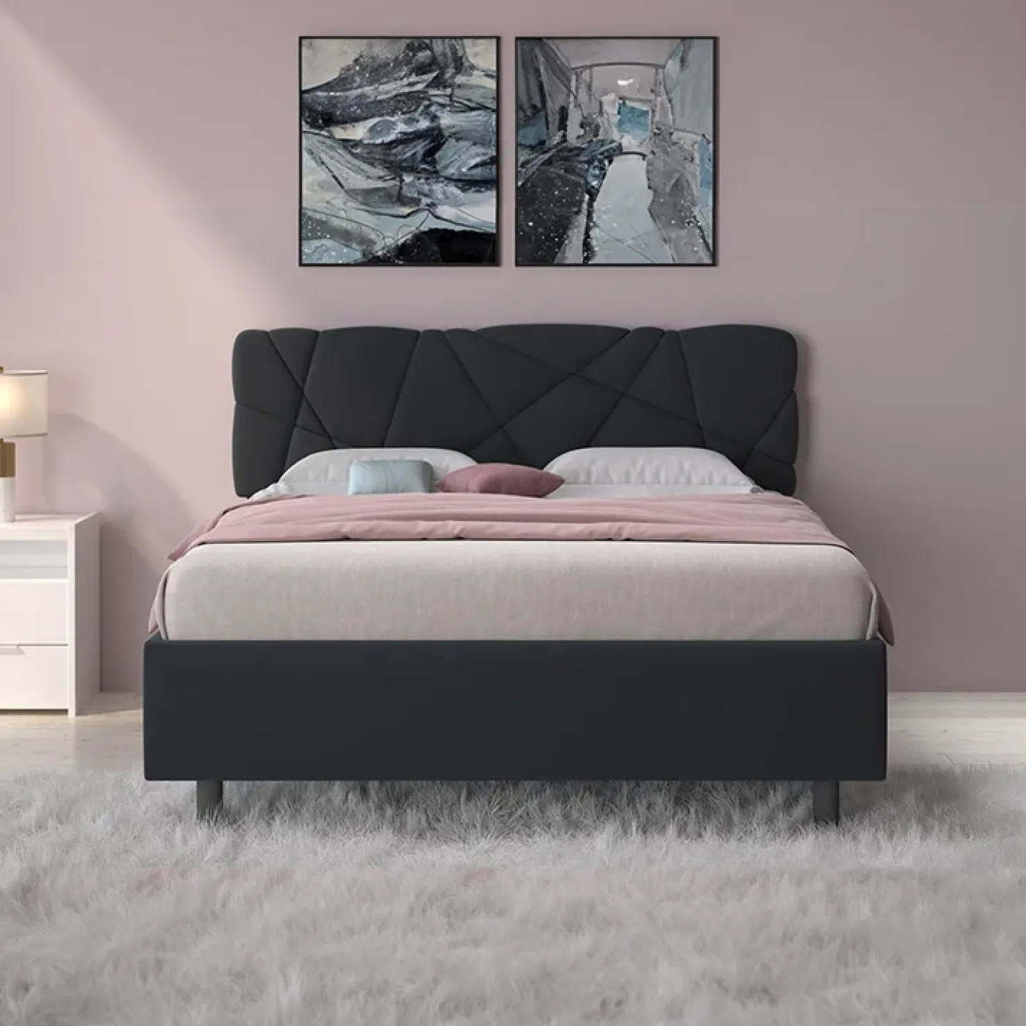 Garnero Arredamenti Letto contenitore matrimoniale 160x195 imbottito tessuto antracite LuxeSleep Tessuto Lycra Antracite Best