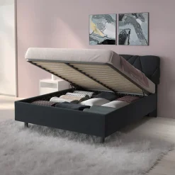 Garnero Arredamenti Letto contenitore matrimoniale 160x195 imbottito tessuto antracite LuxeSleep Tessuto Lycra Antracite Best