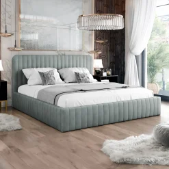 Garnero Arredamenti Letto contenitore matrimoniale 160x200 imbottito velluto grigio Poffi Tessuto Vellutato Lucido Grigio Best