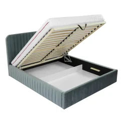 Garnero Arredamenti Letto contenitore matrimoniale oversize 180x200 imbottito velluto grigio scuro Poffi Tessuto Vellutato Lucido Grigio Scuro Outlet