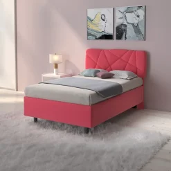 Garnero Arredamenti Letto contenitore una piazza e mezza 120x195cm imbottito tessuto rosa LuxeSleep Tessuto Lycra Fucsia New