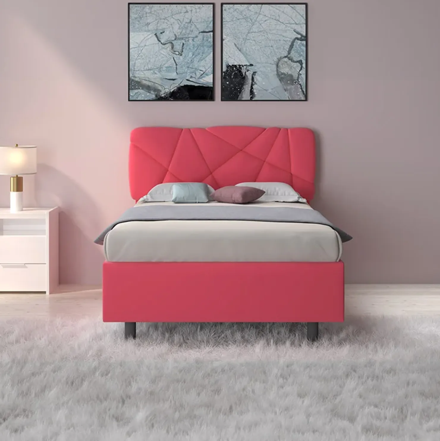 Garnero Arredamenti Letto contenitore una piazza e mezza 120x195cm imbottito tessuto rosa LuxeSleep Tessuto Lycra Fucsia New