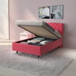Garnero Arredamenti Letto contenitore una piazza e mezza 120x195cm imbottito tessuto rosa LuxeSleep Tessuto Lycra Fucsia New