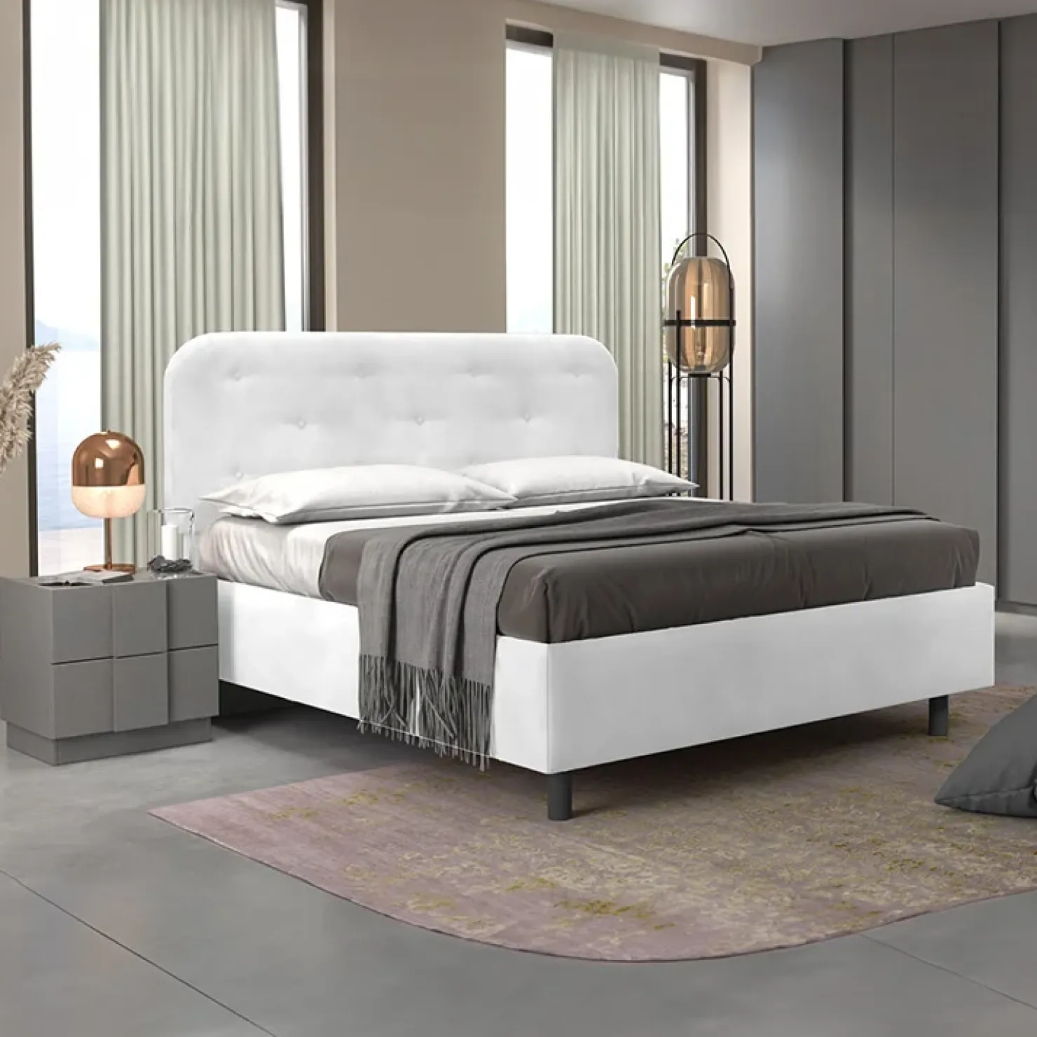 Garnero Arredamenti Letto contenitore una piazza e mezza 120x195cm imbottito ecopelle bianco DreamLift Tessuto Ecopelle Bianco Sale