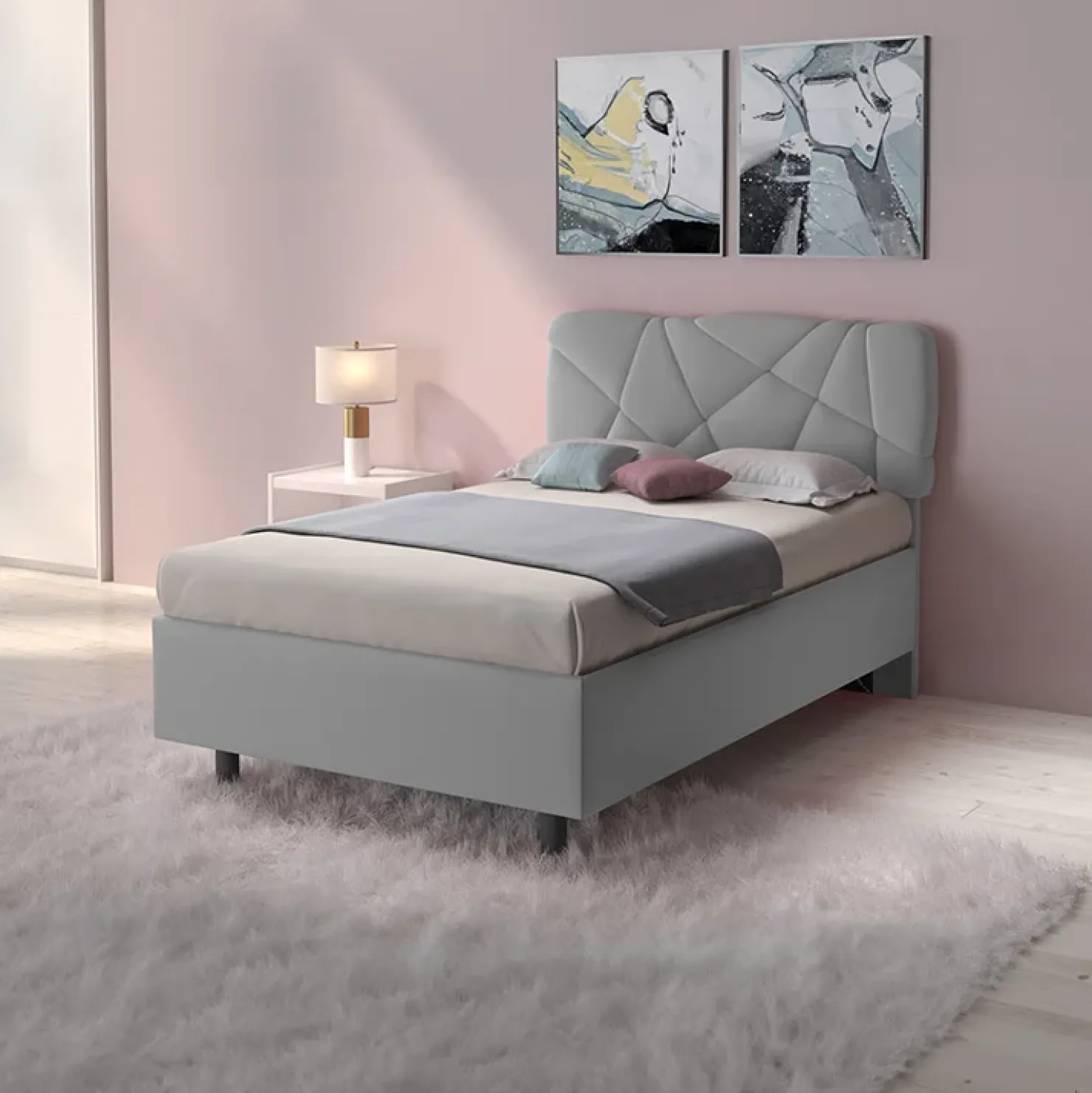 Garnero Arredamenti Letto contenitore una piazza e mezza 120x195cm imbottito tessuto grigio LuxeSleep Tessuto Lycra Grigio New