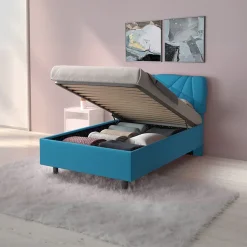 Garnero Arredamenti Letto contenitore una piazza e mezza 120x195 imbottito tessuto azzurro LuxeSleep Tessuto Lycra Azzurro Outlet