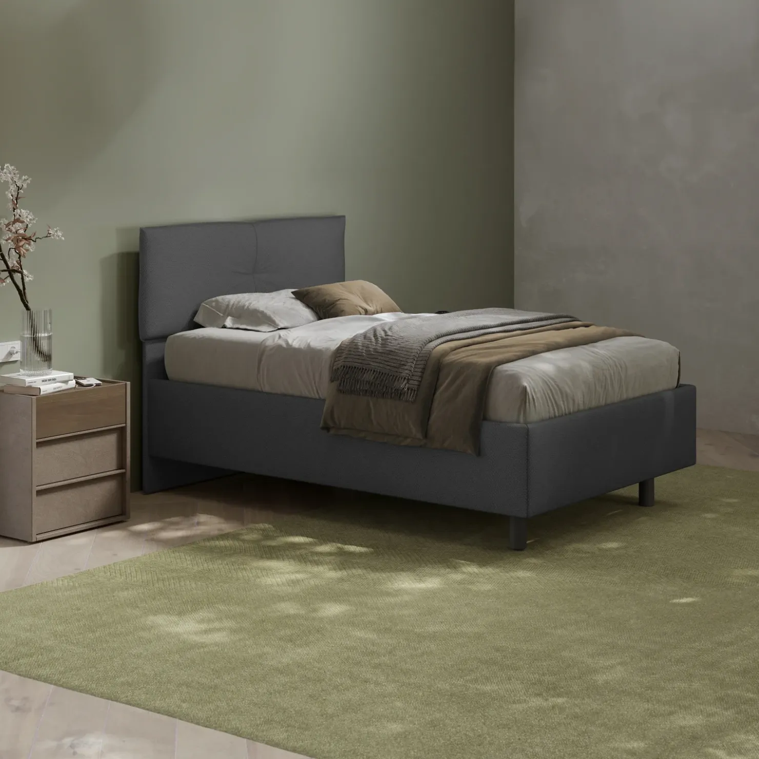 Garnero Arredamenti Letto contenitore una piazza e mezza 120x195cm imbottito tessuto antracite EliteDreams Tessuto Woven Antracite New