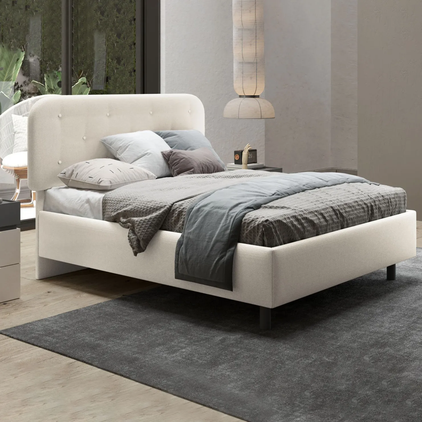 Garnero Arredamenti Letto contenitore una piazza e mezza 120x195cm imbottito tessuto bianco sabbia DreamLift Tessuto Woven Bianco Best