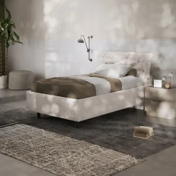 Garnero Arredamenti Letto contenitore una piazza e mezza 120x195 imbottito tessuto bianco sabbia DreamSpace Tessuto Woven Bianco Outlet