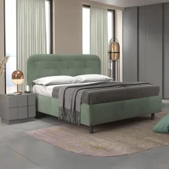 Garnero Arredamenti Letto contenitore una piazza e mezza 120x195cm imbottito tessuto verde salvia DreamLift Tessuto Woven Verde Salvia