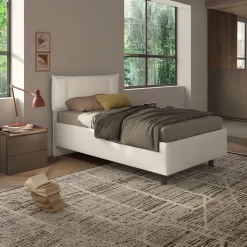 Garnero Arredamenti Letto contenitore una piazza e mezza 120x195cm imbottito tessuto bianco sabbia CozyHaven Tessuto Woven Bianco Discount