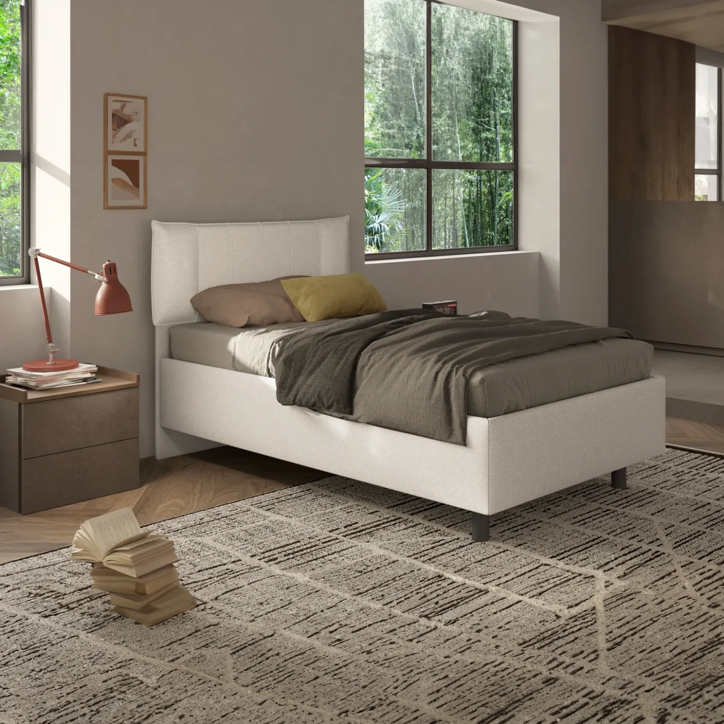 Garnero Arredamenti Letto contenitore una piazza e mezza 120x195cm imbottito tessuto bianco sabbia CozyHaven Tessuto Woven Bianco Discount