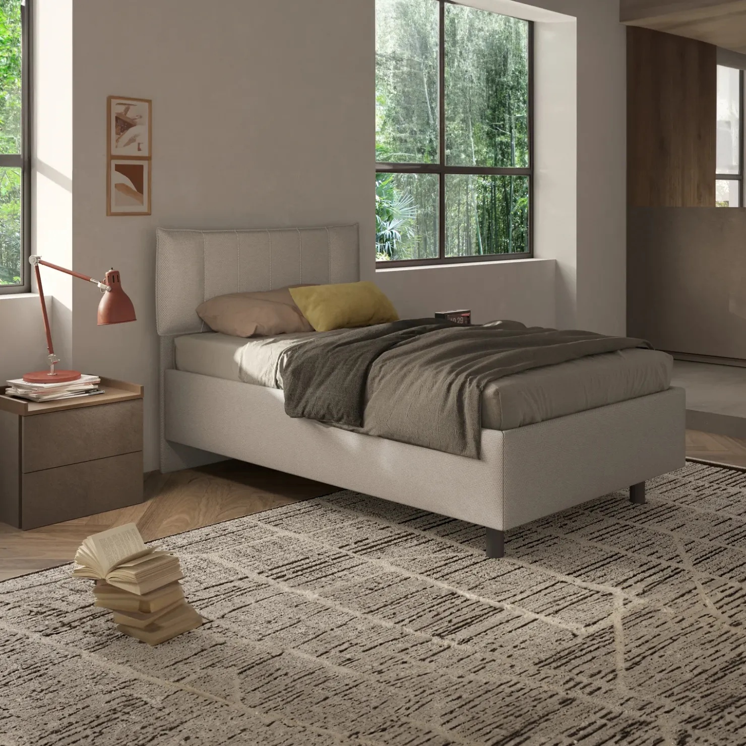 Garnero Arredamenti Letto contenitore una piazza e mezza 120x195cm imbottito tessuto tortora CozyHaven Tessuto Woven Tortora Clearance
