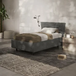 Garnero Arredamenti Letto contenitore una piazza e mezza 120x195 imbottito tessuto antracite DreamSpace Tessuto Woven Antracite