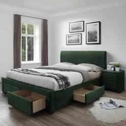 Garnero Arredamenti Letto imbottito in velluto con cassettoni 160x200cm verde Quincy Hot