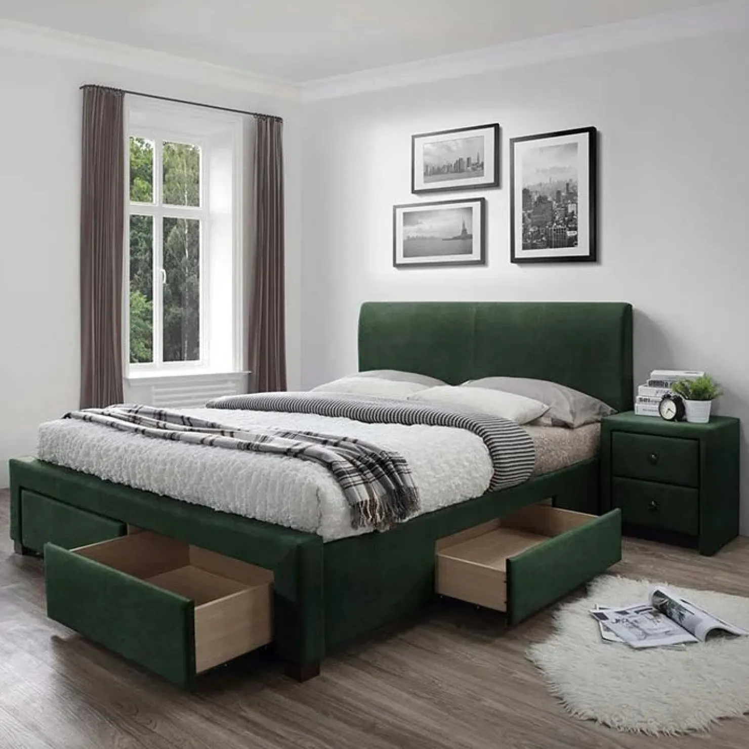 Garnero Arredamenti Letto imbottito in velluto con cassettoni 160x200cm verde Quincy Hot