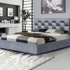 Garnero Arredamenti Letto imbottito matrimoniale in velluto con contenitore 160x200cm grigio Arena