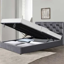 Garnero Arredamenti Letto imbottito matrimoniale in velluto con contenitore 160x200cm grigio Arena