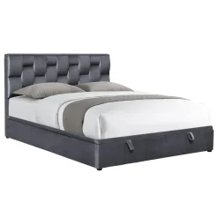 Garnero Arredamenti Letto imbottito matrimoniale in velluto con contenitore 160x200cm grigio Arena