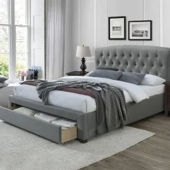 Garnero Arredamenti Letto matrimoniale con cassettoni in tessuto 160x200cm grigio Cathedral Best