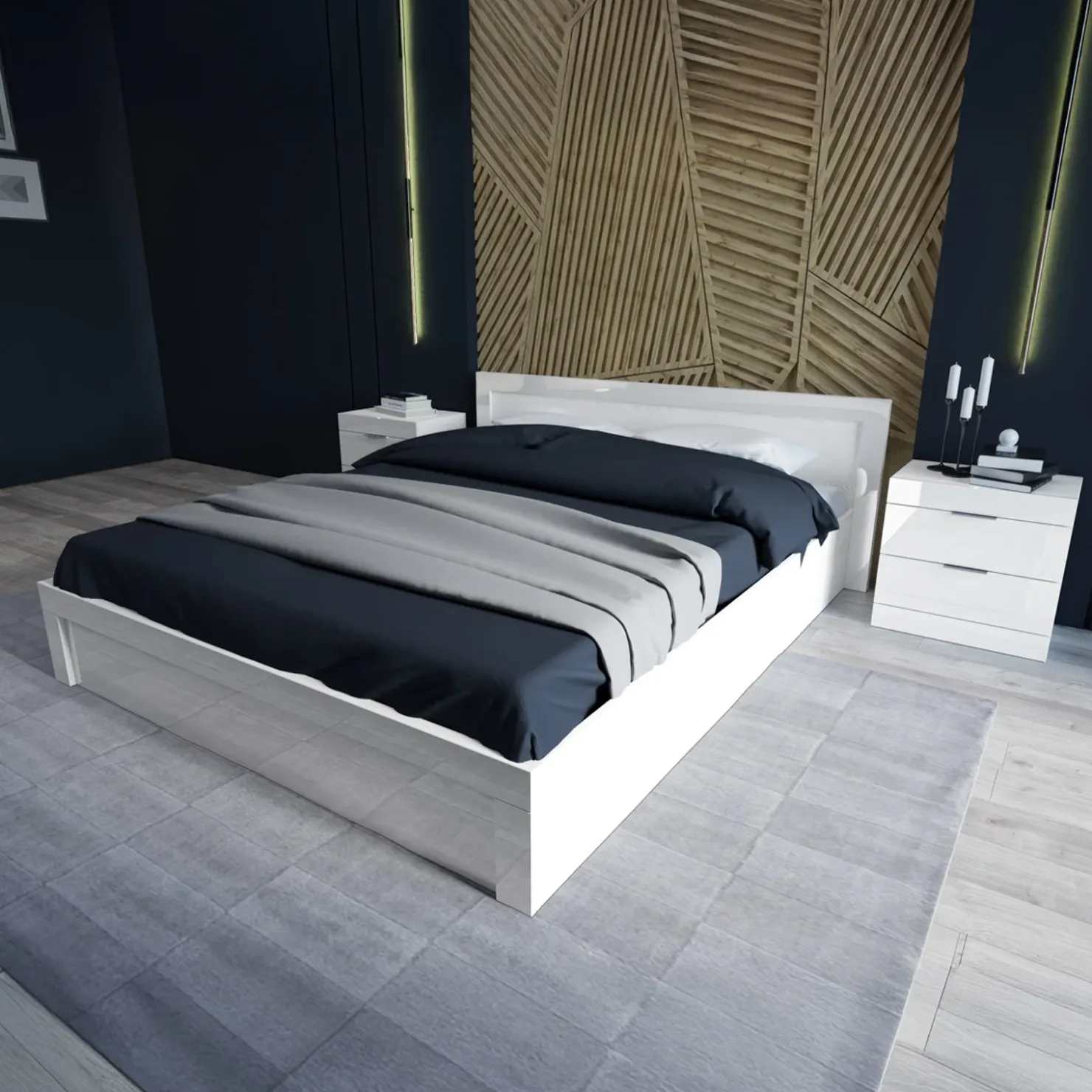 Garnero Arredamenti Letto matrimoniale con comodini 160x200cm bianco lucido Alina Sale