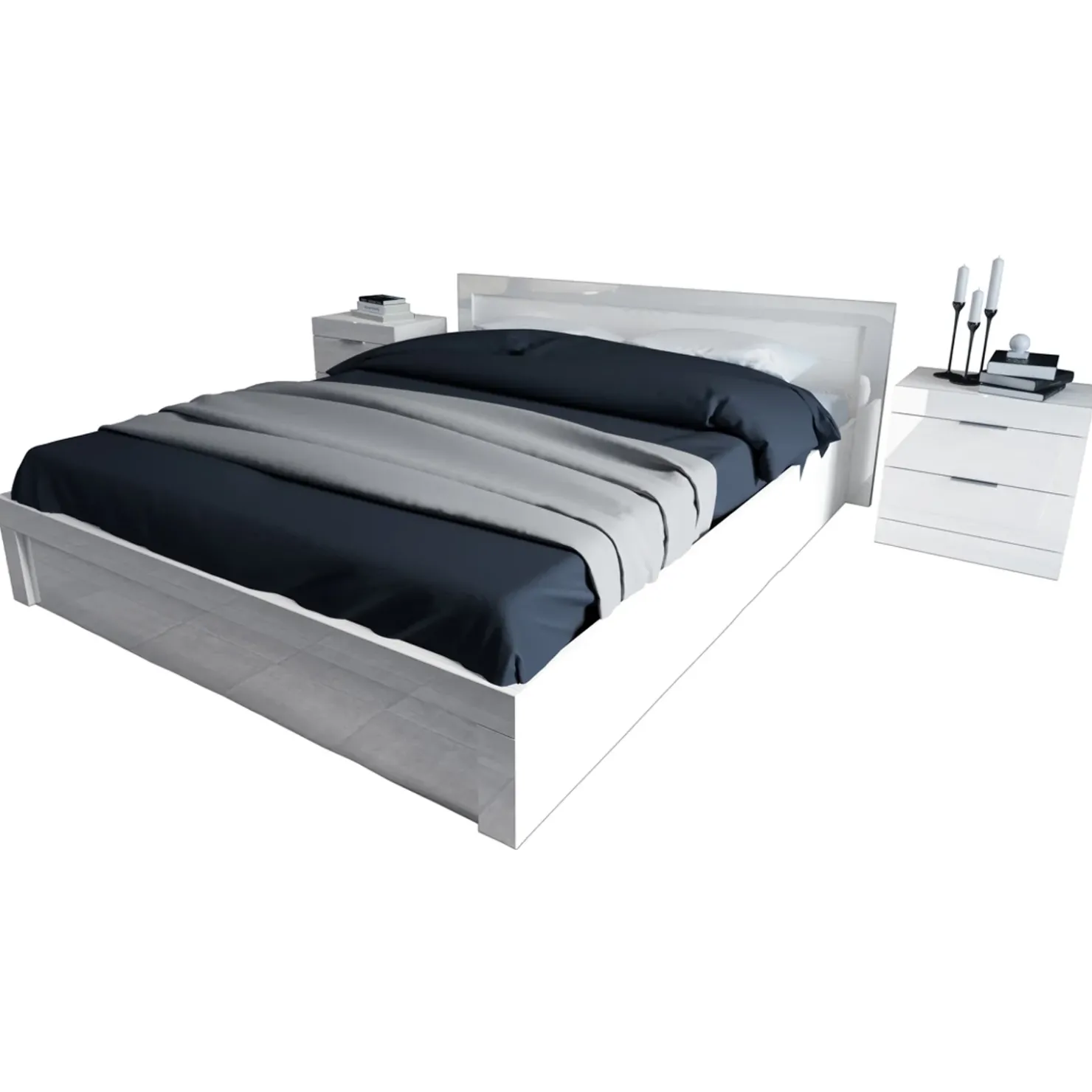 Garnero Arredamenti Letto matrimoniale con comodini 160x200cm bianco lucido Alina Sale