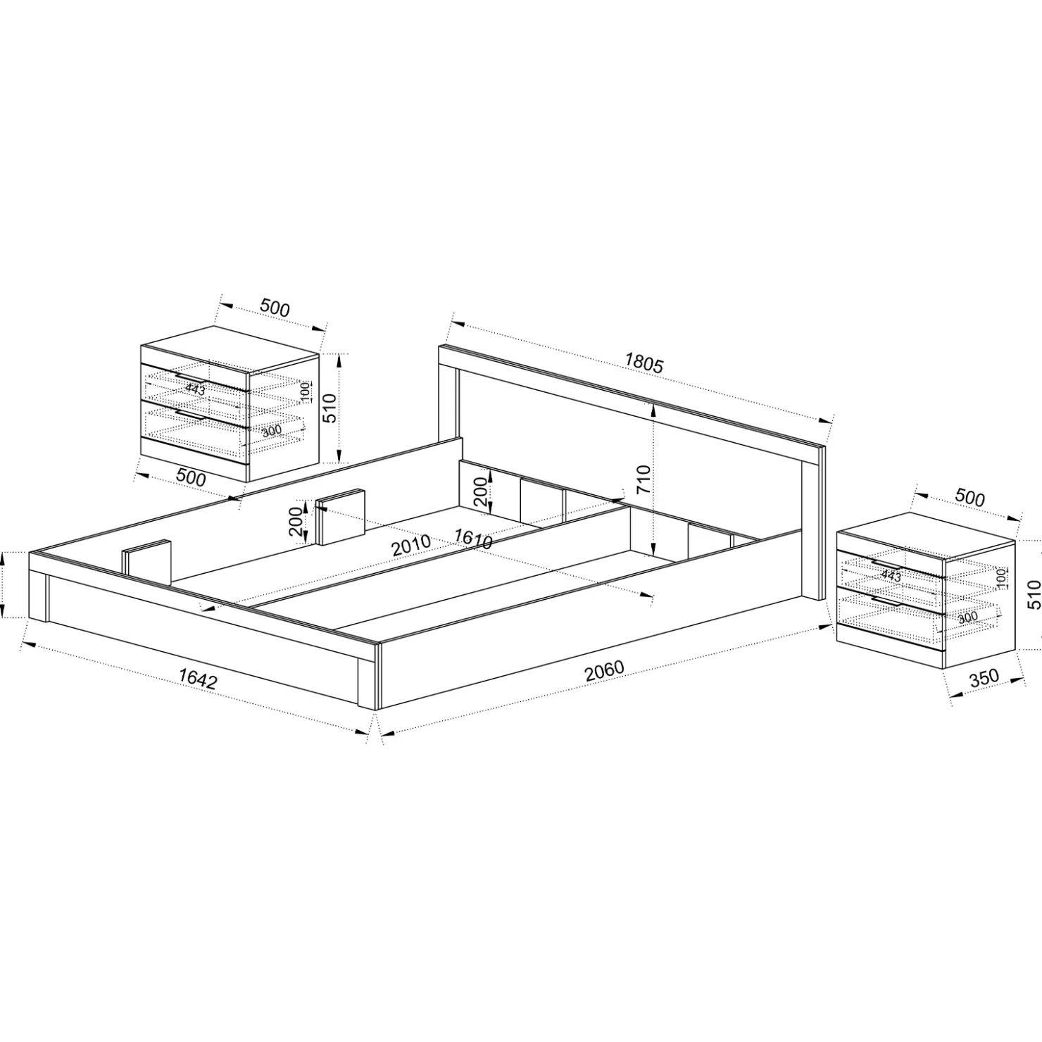Garnero Arredamenti Letto matrimoniale con comodini 160x200cm bianco lucido Alina Sale