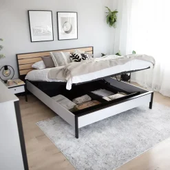 Garnero Arredamenti Letto matrimoniale contenitore 160x200cm con LED e presa USB-C grigio nero rovere Luna Online