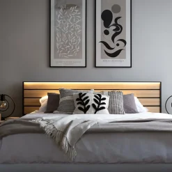 Garnero Arredamenti Letto matrimoniale contenitore 160x200cm con LED e presa USB-C grigio nero rovere Luna Online