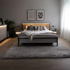 Garnero Arredamenti Letto matrimoniale contenitore 160x200cm con LED e presa USB-C grigio nero rovere Luna Online