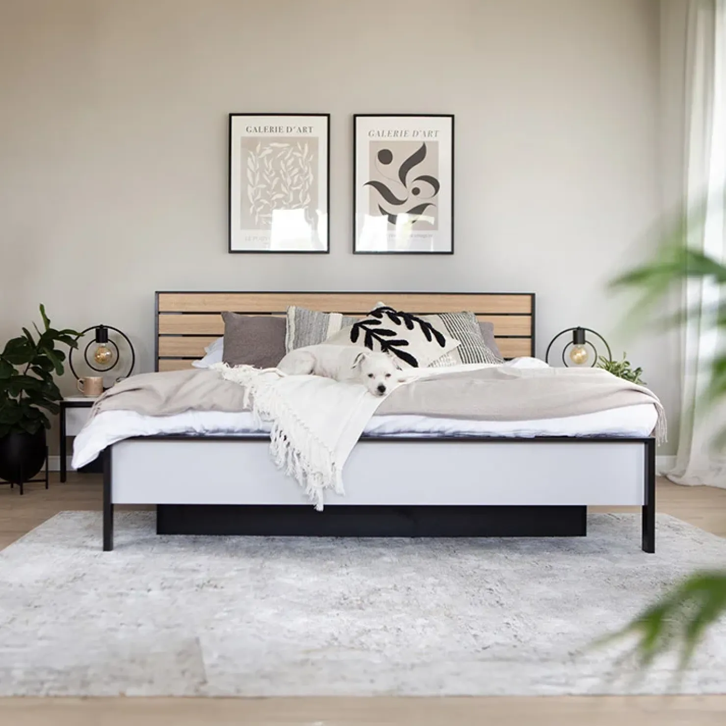 Garnero Arredamenti Letto matrimoniale contenitore 160x200cm con LED e presa USB-C grigio nero rovere Luna Online