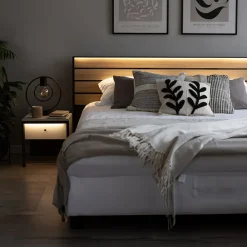 Garnero Arredamenti Letto matrimoniale contenitore 160x200cm con LED e presa USB-C grigio nero rovere Luna Online