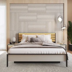 Garnero Arredamenti Letto matrimoniale contenitore 160x200cm con LED e presa USB-C grigio nero rovere Luna Online