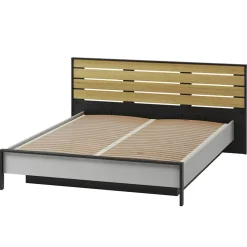 Garnero Arredamenti Letto matrimoniale contenitore 160x200cm con LED e presa USB-C grigio nero rovere Luna Online