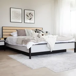 Garnero Arredamenti Letto matrimoniale contenitore 160x200cm con LED e presa USB-C grigio nero rovere Luna Online